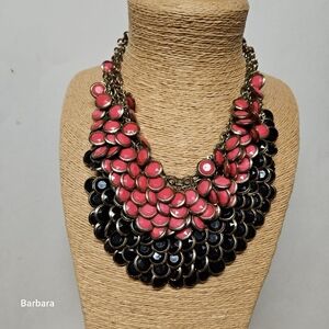 2-for-1 Gold-toned Black and Pink Cluster Beads Necklaces with Pink Earrings